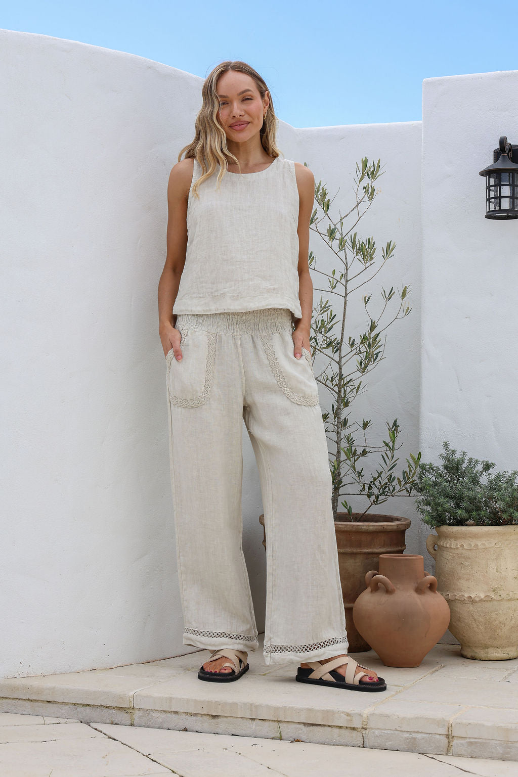 Quadrato Linen Top - Sand