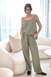 Wide Leg Linen Pant - Pistachio