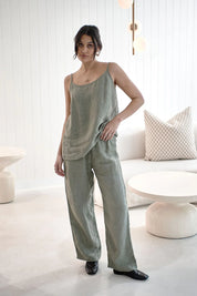 Wide Leg Linen Pant - Pistachio