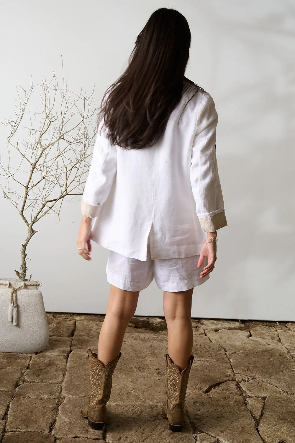 Linen Blazer Jacket - White