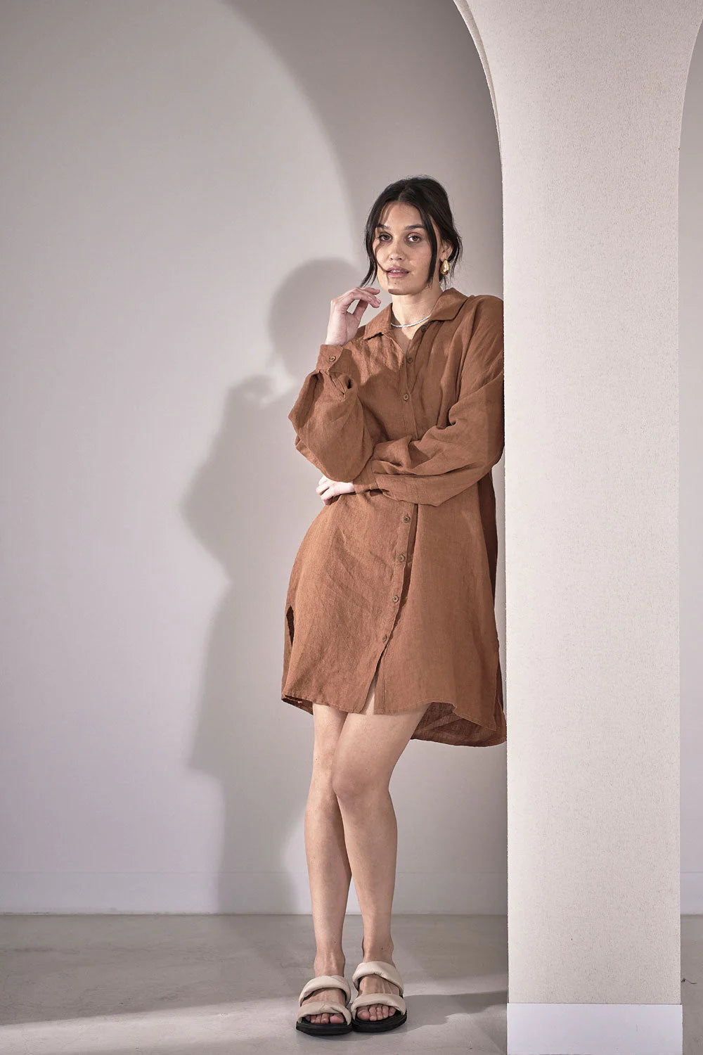 Linen Shift Dress - Nutmeg