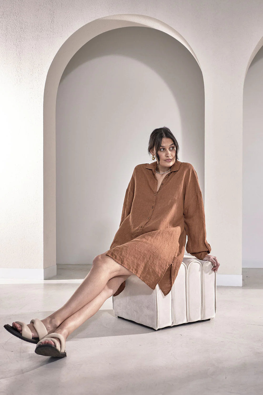 Linen Shift Dress - Nutmeg