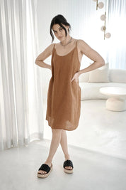 Linen Slip Dress - Nutmeg