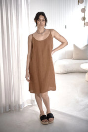 Linen Slip Dress - Nutmeg