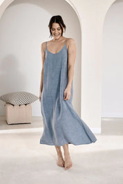 Midi Linen Slip Dress - Bue