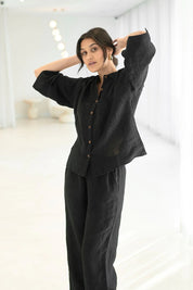 Wide Leg Linen pant - Black
