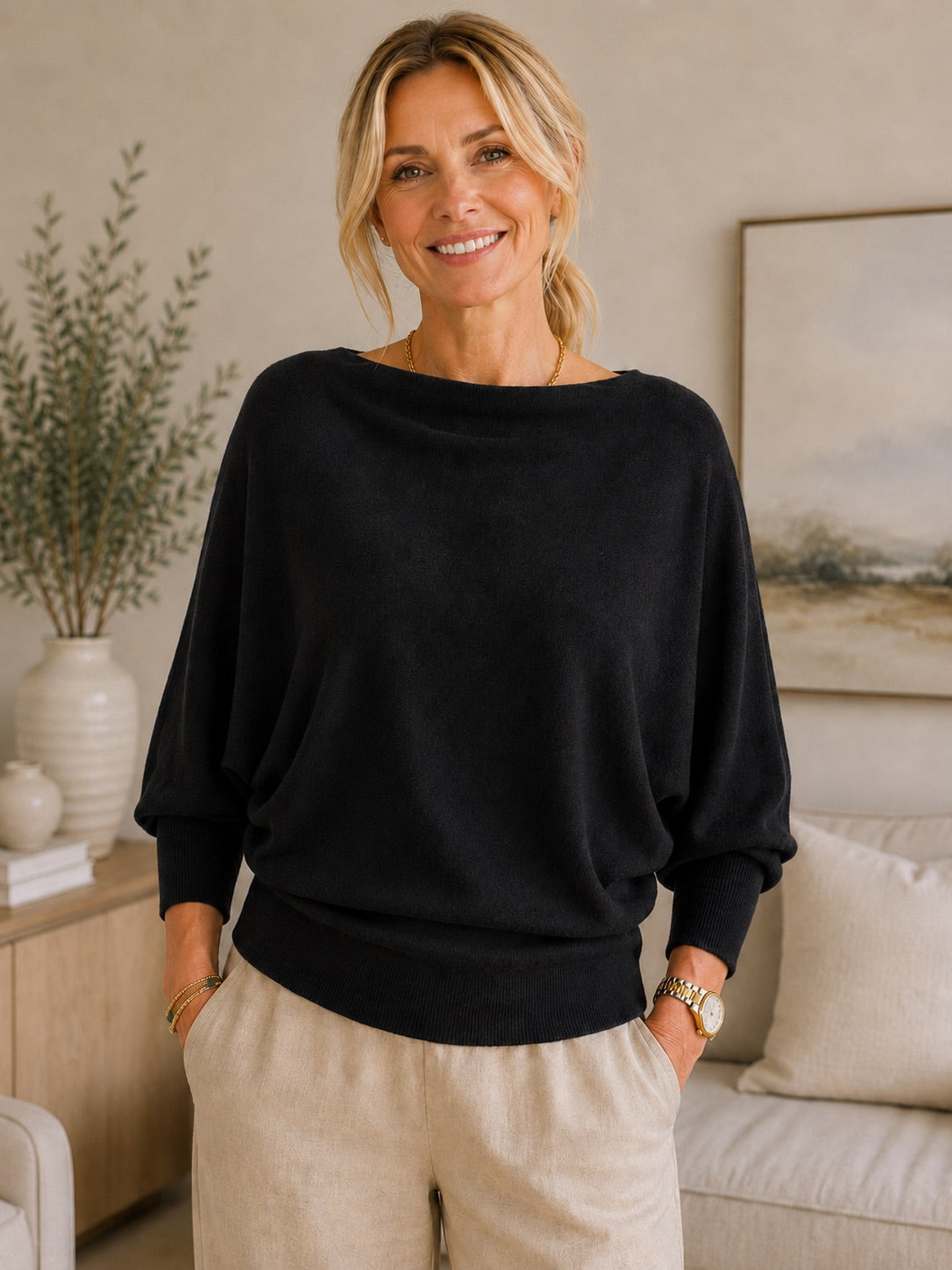 Ponchitta Knit Top - Black