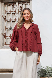 Carina Linen Top FA - Berry