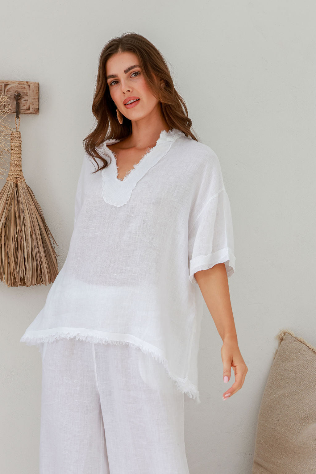Alma Linen Top - White
