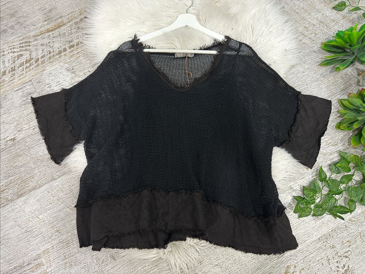 Carina Linen Top - Black
