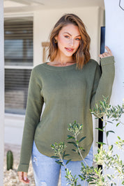 Knitted Cotton Sweater - Khaki
