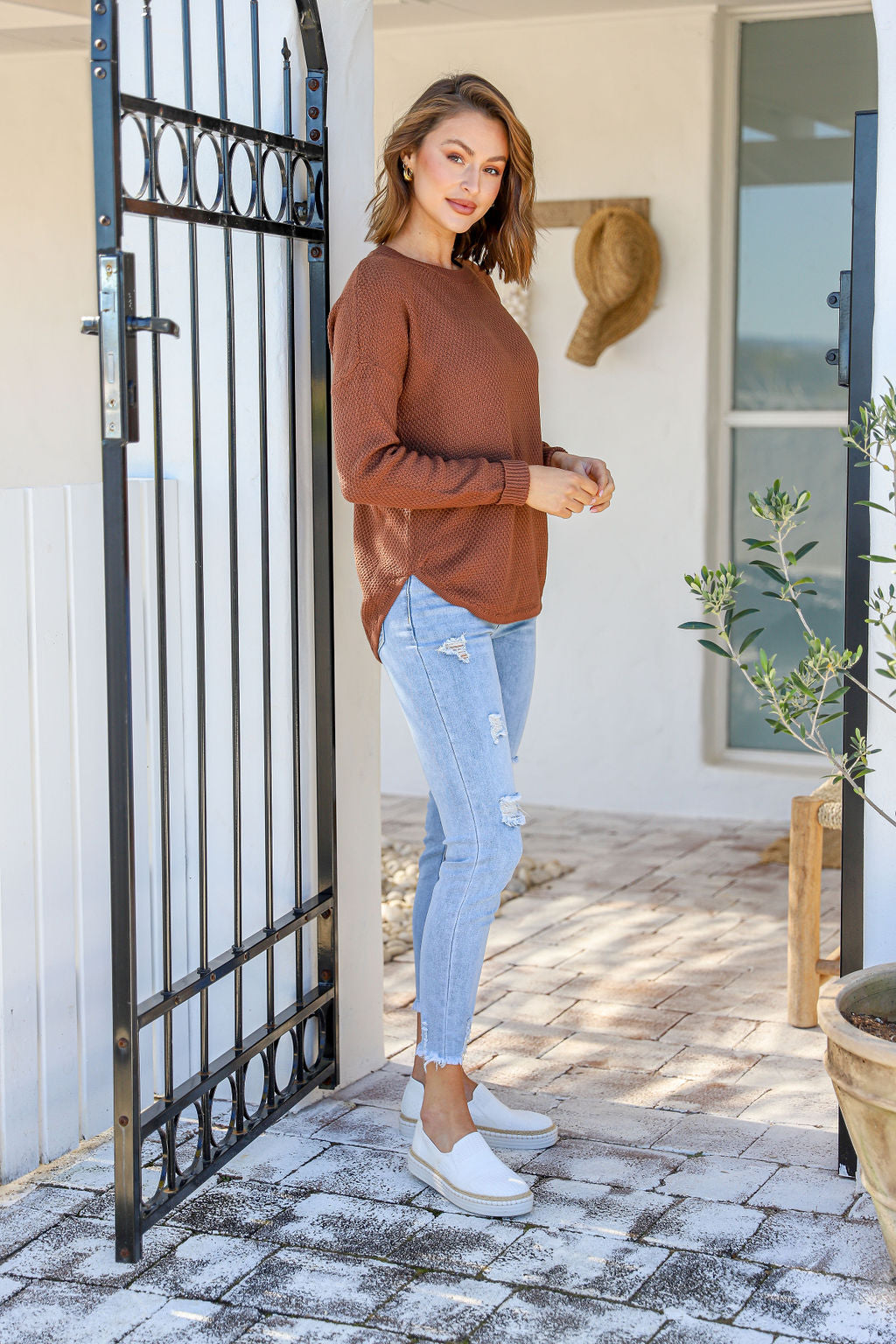 Knitted Cotton Sweater - Chocolate