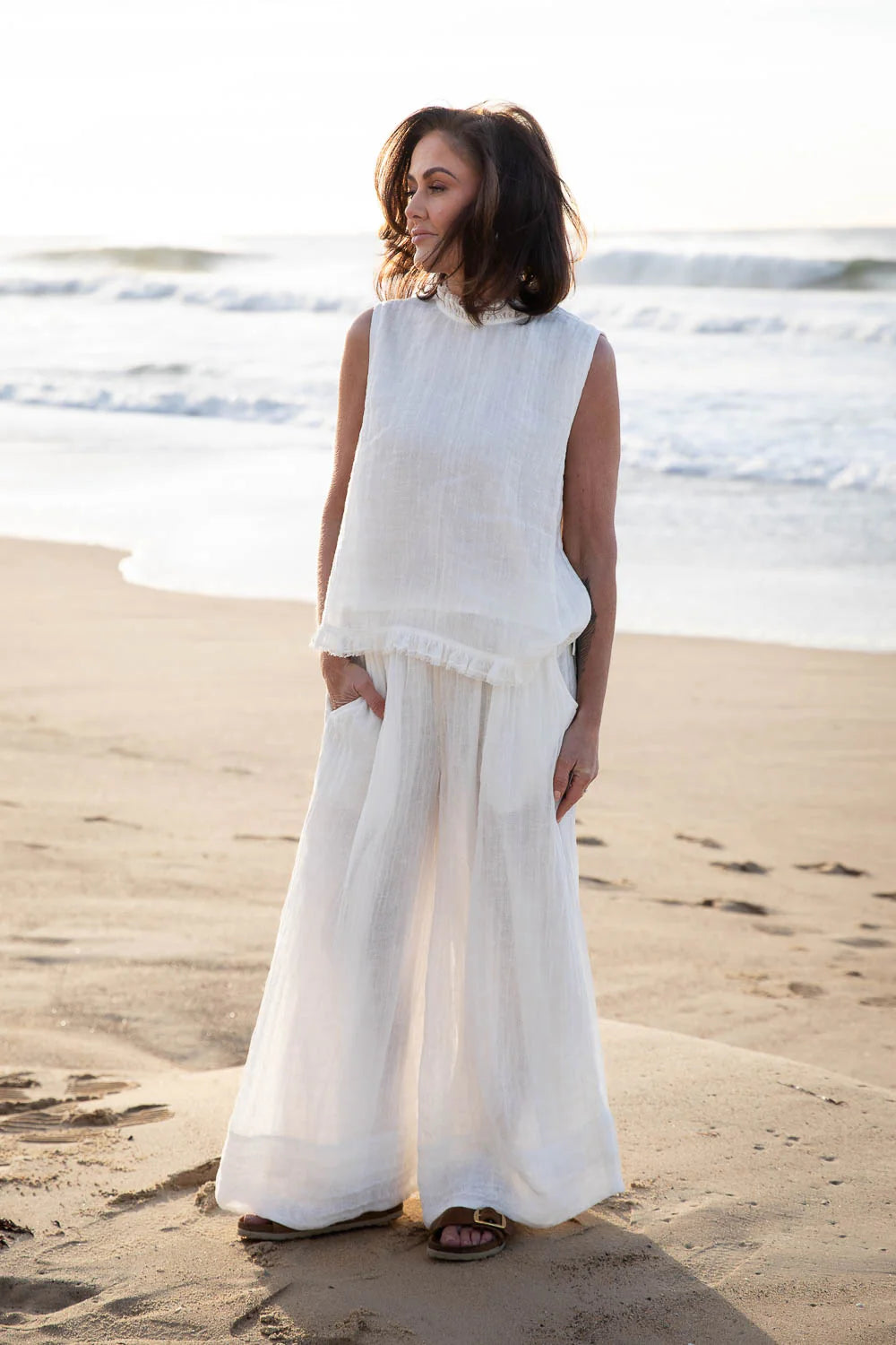 Nadia Linen Top - Off White