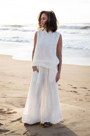 Nadia Linen Top - Off White