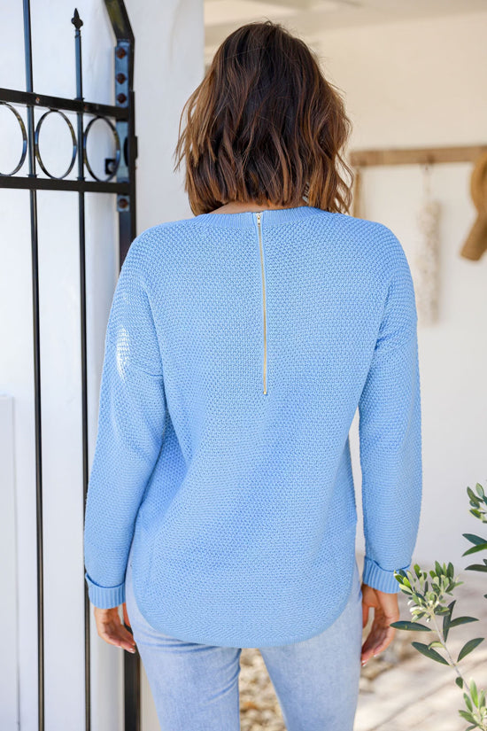 Knitted Cotton Sweater - Sky