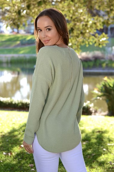 Knitted Cotton Sweater -Sage
