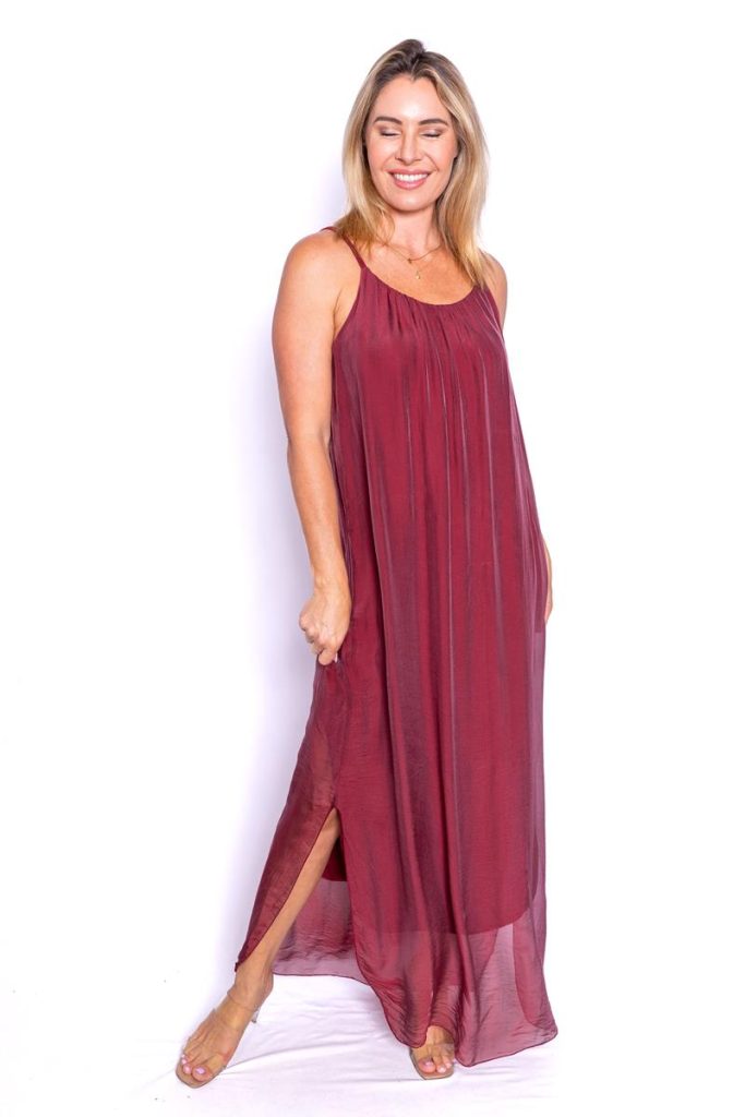 Adelina Silk Dress - Bordeaux