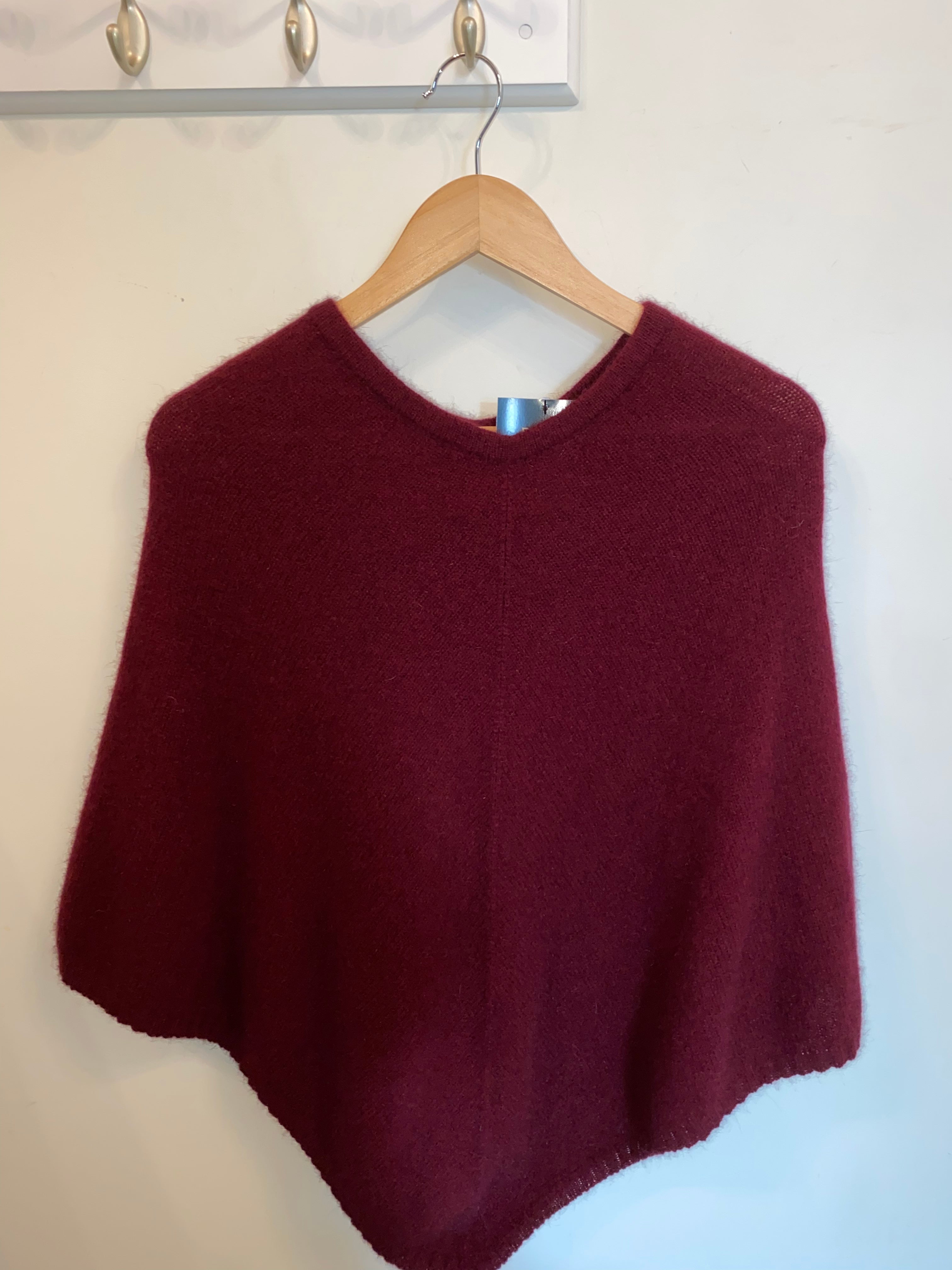 Possum/Merino Poncho - Berry