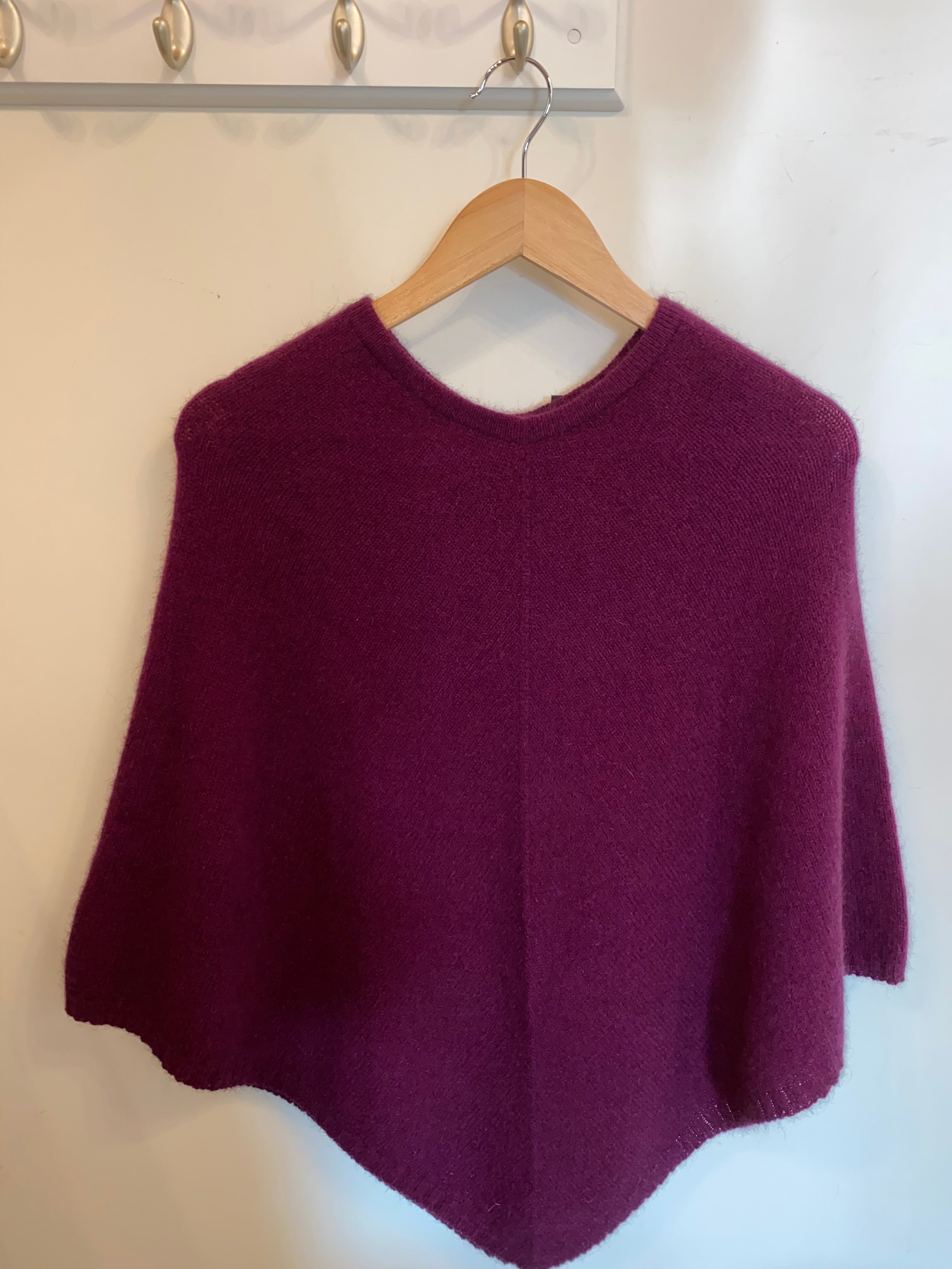 Possum/Merino Poncho - Berry