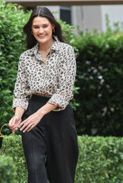 Tailored Linen Long Sleeve Shirt - Leopard