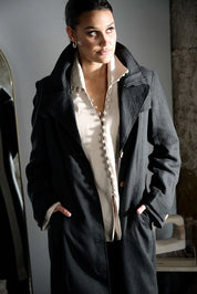Linen Trench Coat - Black