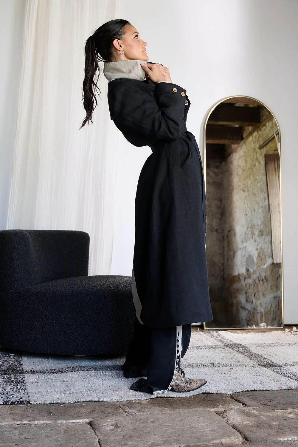 Linen Trench Coat - Black