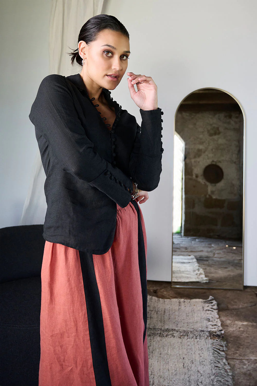Linen skirt rust hot sale