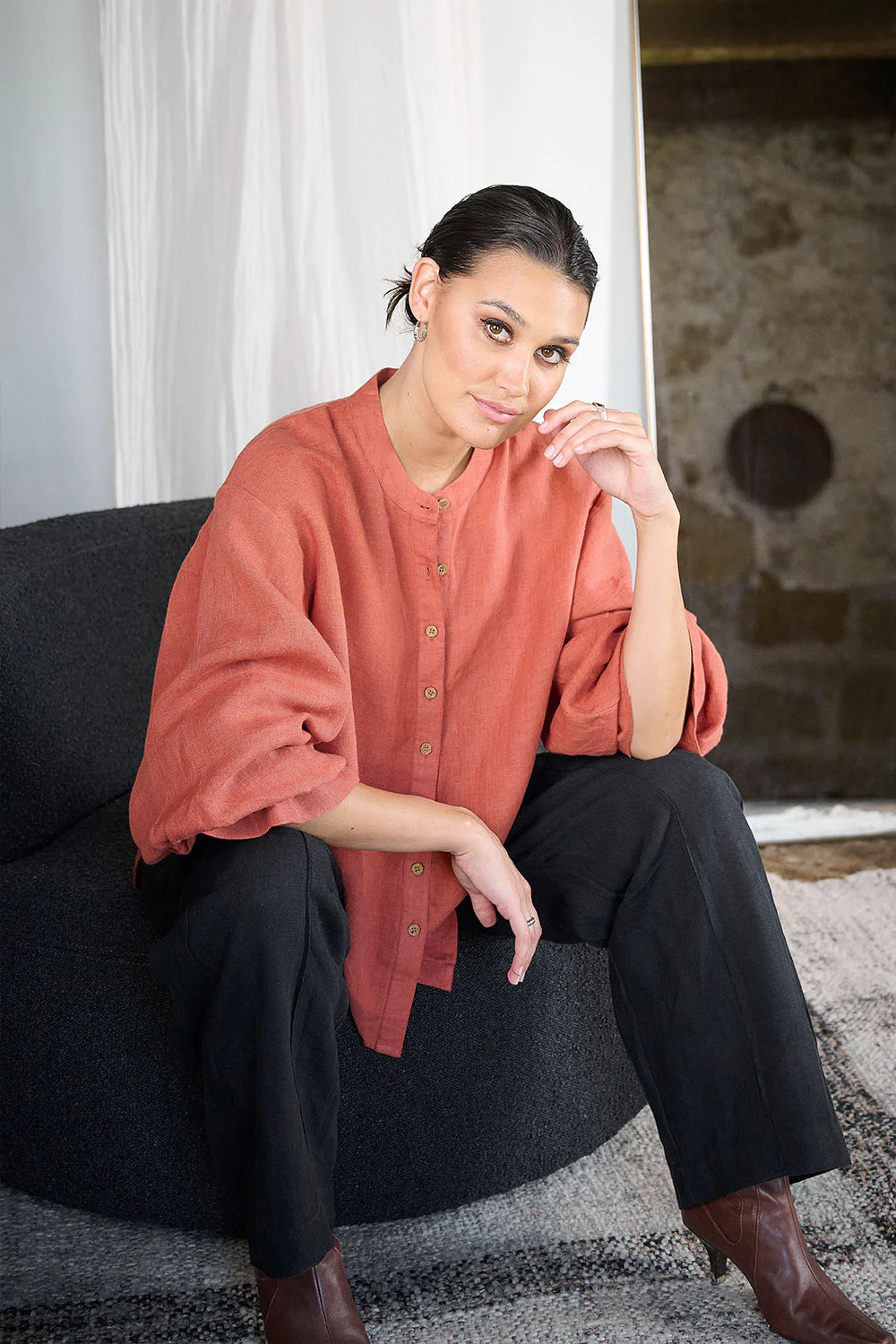 Allegra Linen Blouse - Rust