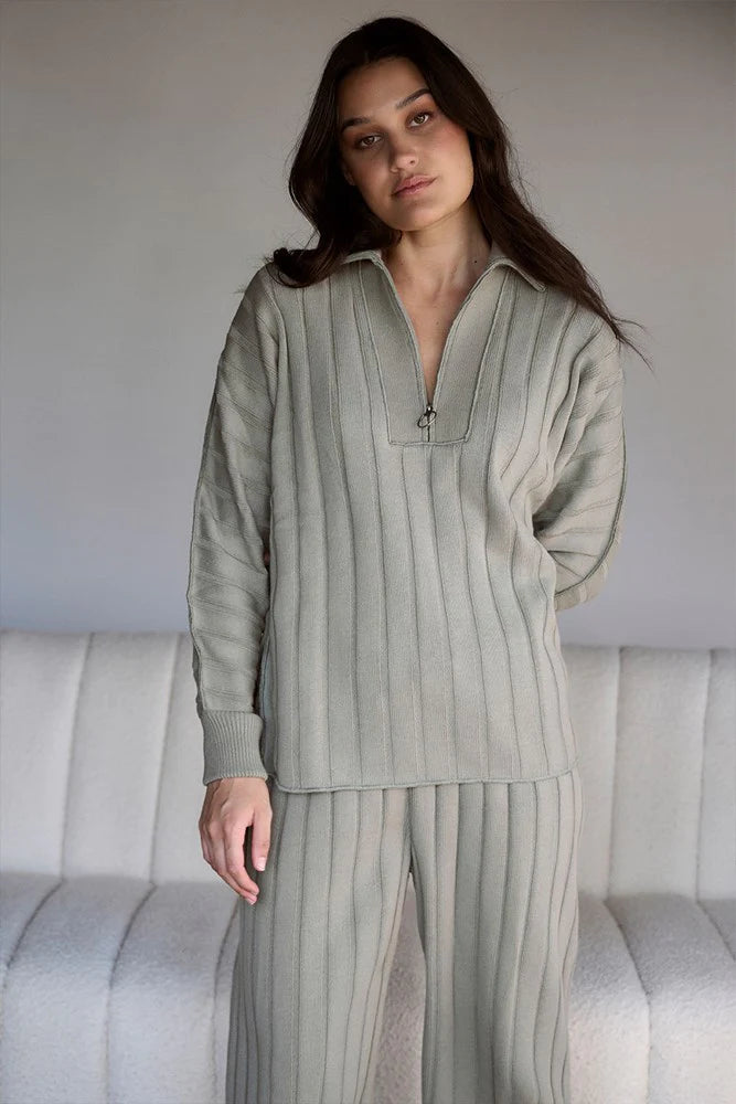 Catalina Zip Sweater - Pistachio