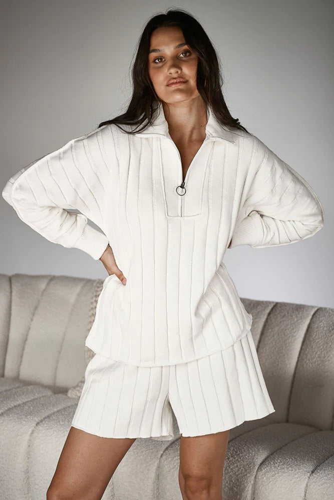 Catalina Zip Sweater - White