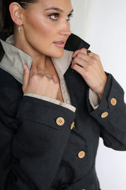 Linen Trench Coat - Black