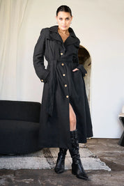 Linen Trench Coat - Black