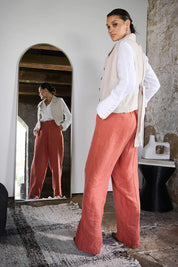 Linen Tailored Pants - Rust