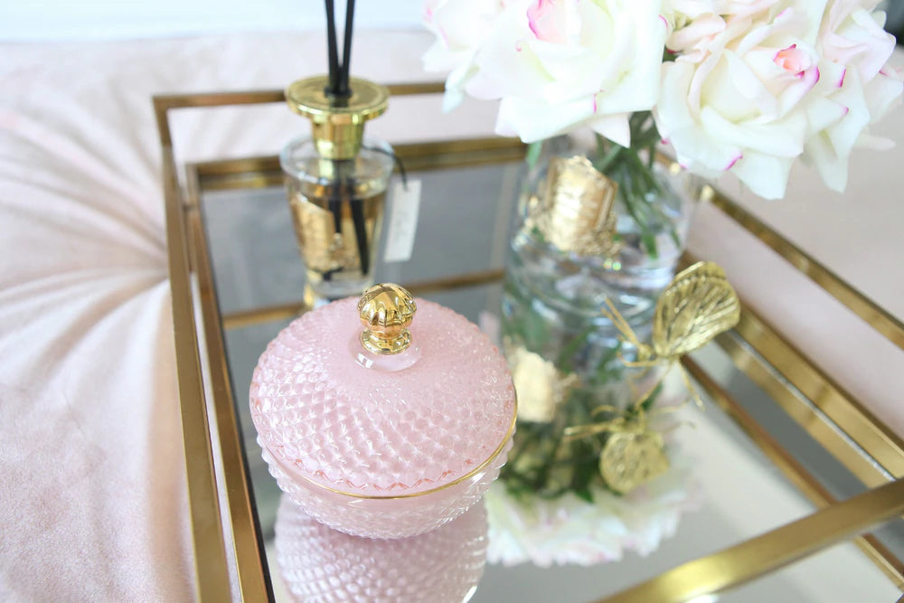 Round Art Deco Candle - Pink Peony Bouquet