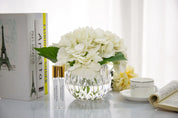 Hydrangeas In Crystal Vase - White