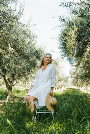 Linen Shirt Dress - White