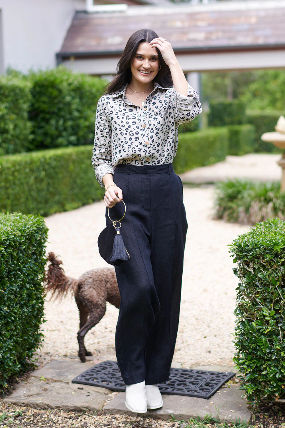 Tailored Linen Long Sleeve Shirt - Leopard