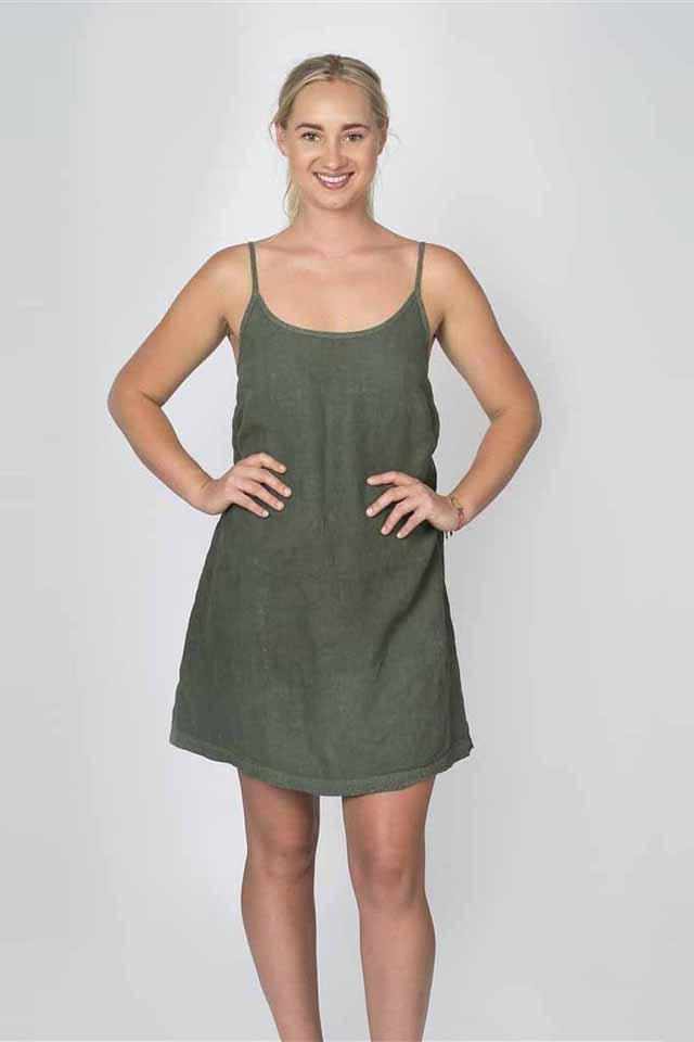 Linen Slip Dress - Khaki
