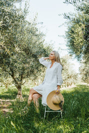 Linen Shirt Dress - White